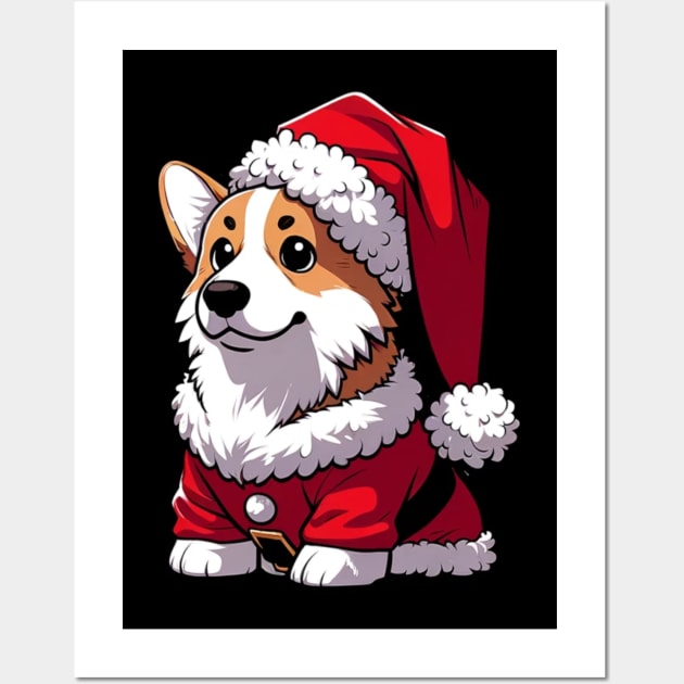 Cute Anime Christmas Corgi Wall Art by OddHouse